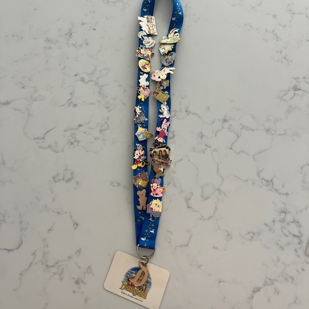 Disney pins and lanyard